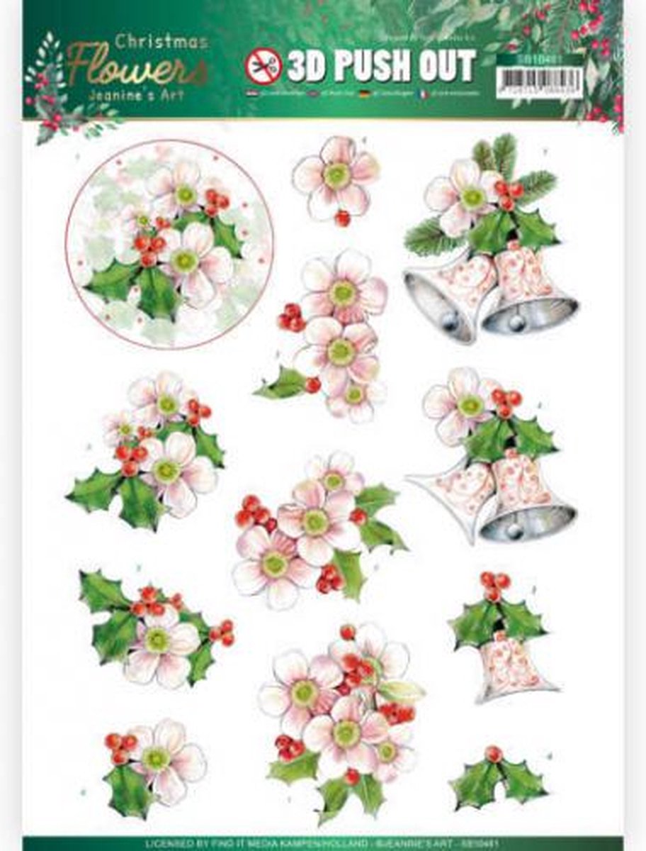 Pink Christmas Flowers - Christmas Flowers 3D-Push-Out Sheet by Jeanines Art
